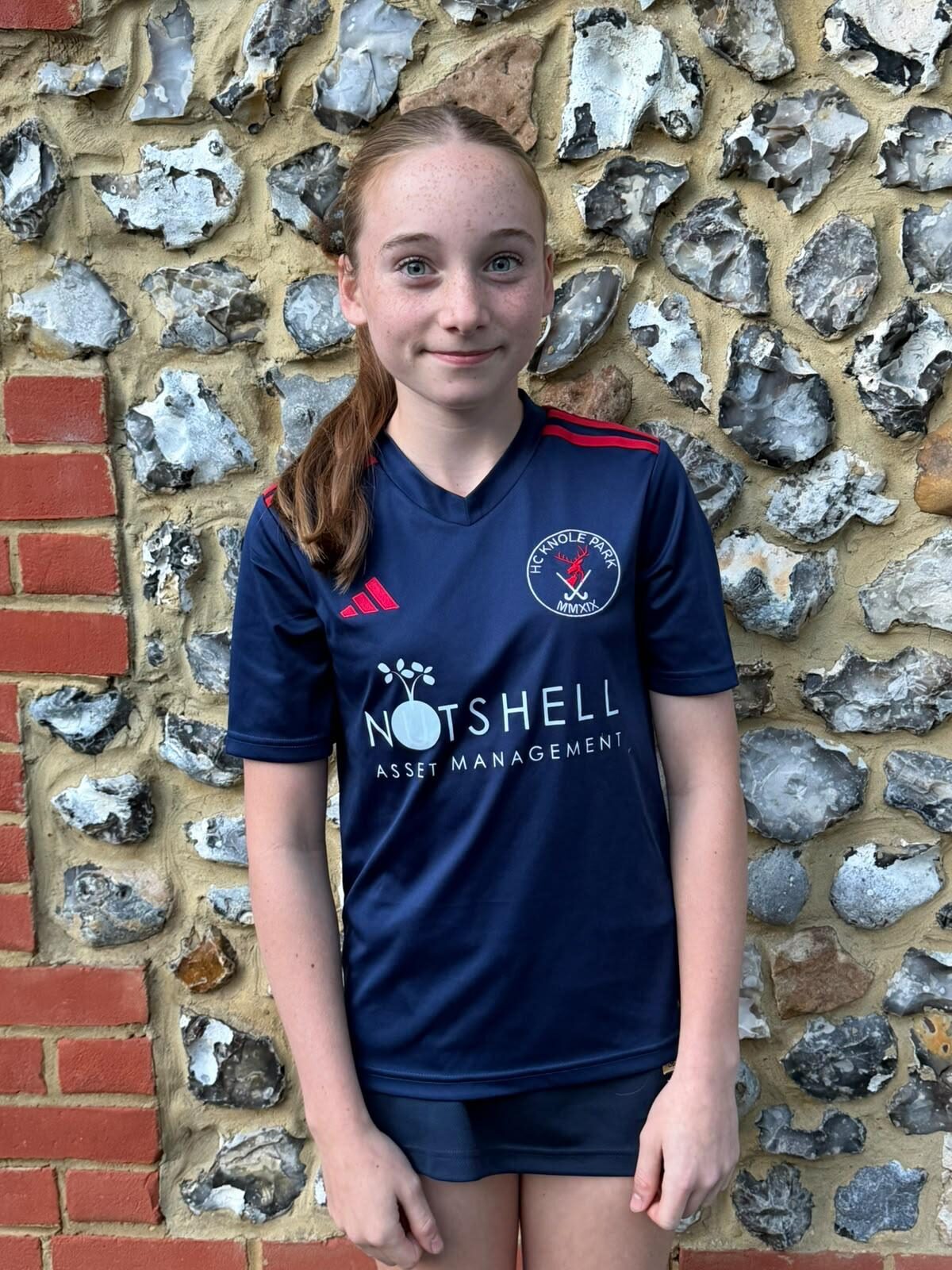 Iris in her HC Knole Park shirt — player of the match last week and six goals today