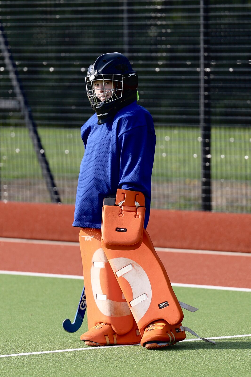 Our young goalkeeper stands ready between the posts