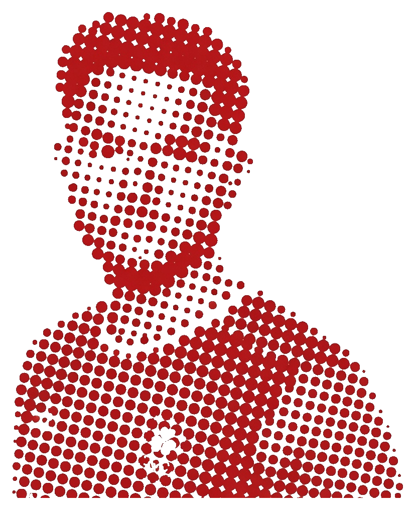 Red halftone portrait of coach Nick Page